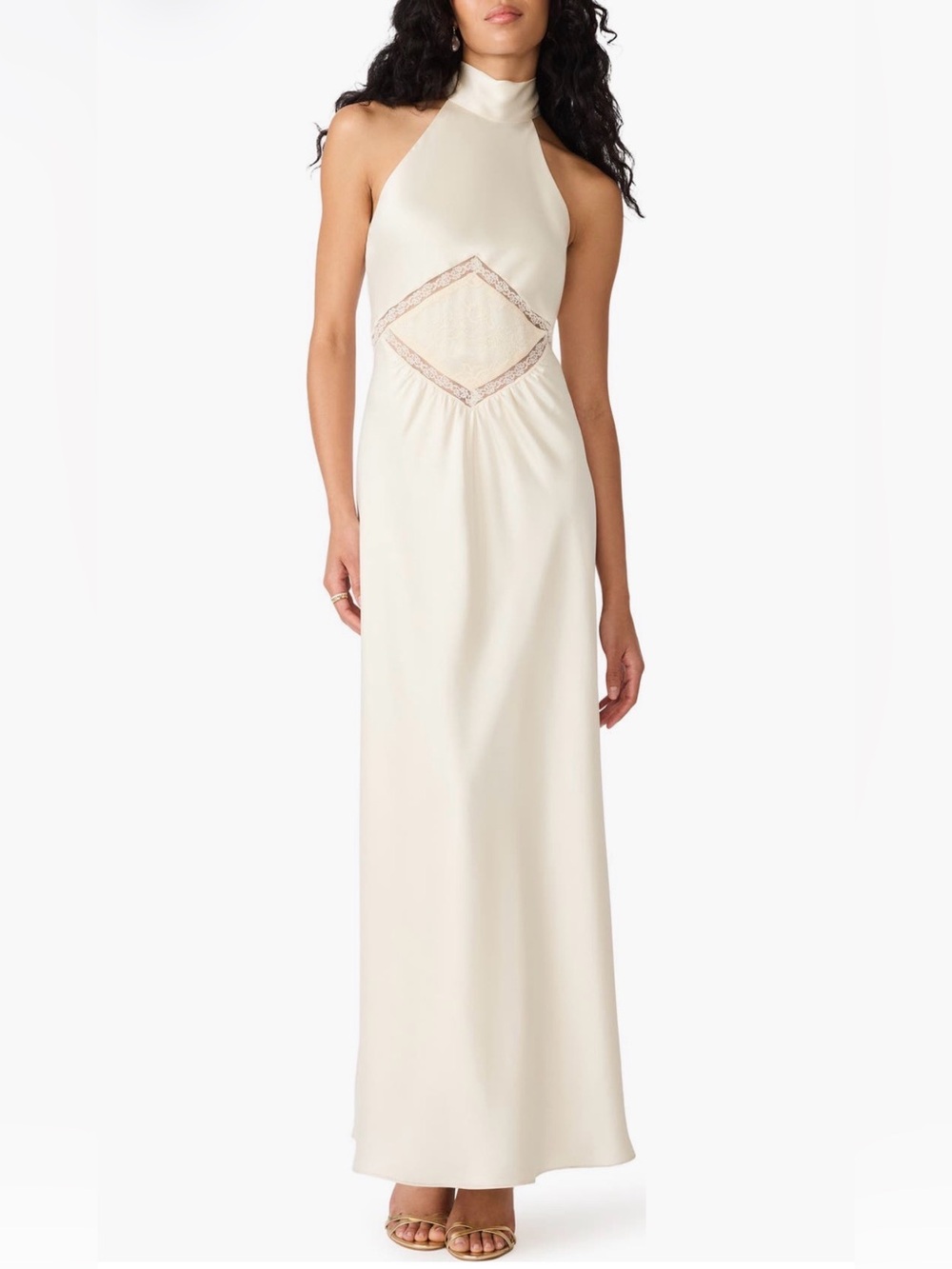 Halter Neck Ivory Lace-Trim Dress